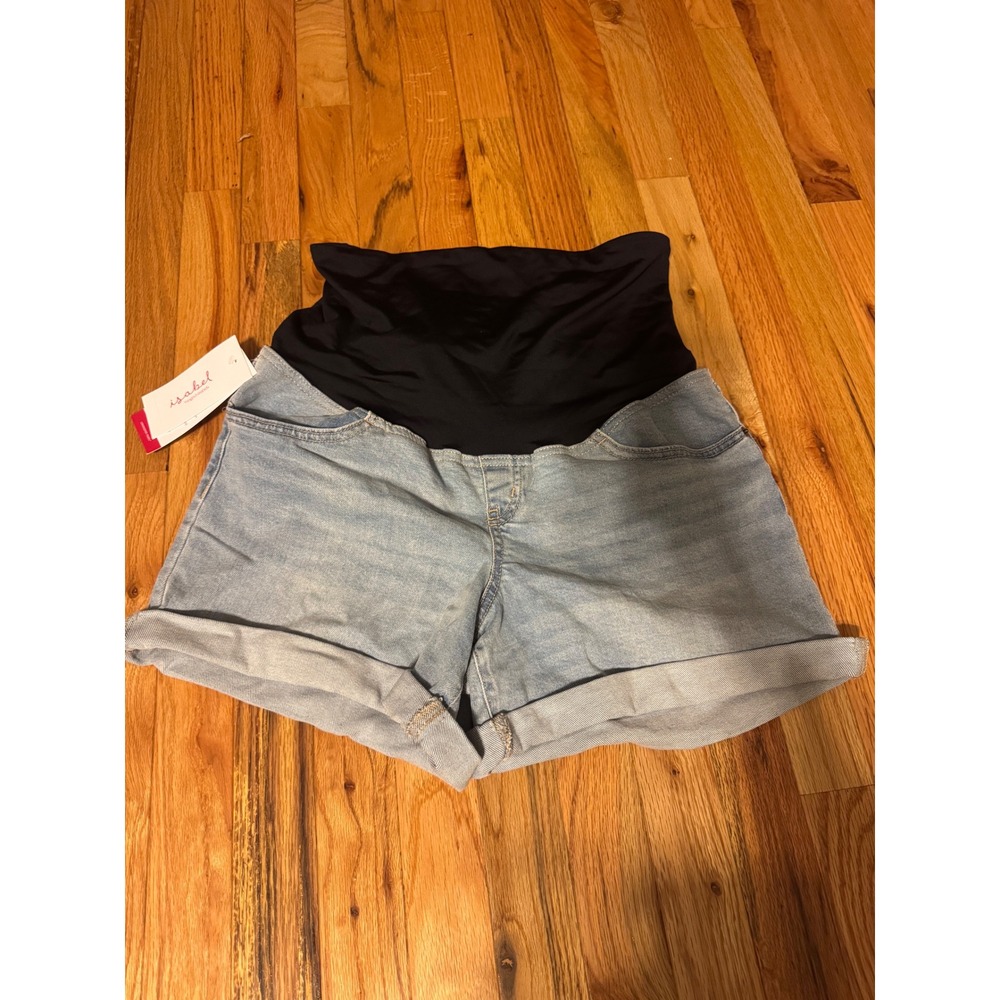 Isabel Maternity by Ingrid & Isabel Light Wash Crossover Panel Midi Shorts 8 NEW